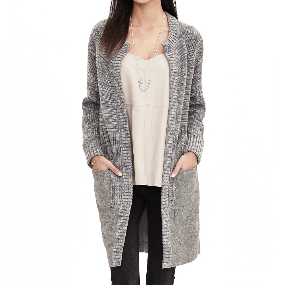 Banana Republic Size M Heavyweight Long Cardigan Coat Knitted Wool Blend Grey